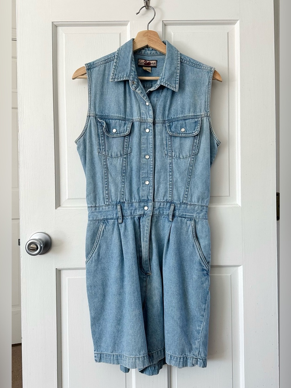 Vintage Gloria Vanderbilt Denim Sleeveless Button Front Romper Cotton Petite M